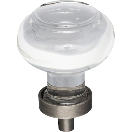 Jeffrey Alexander 1-7/16" Diameter Brushed Pewter Button Glass Harlow Cabinet Knob G120BNBDL